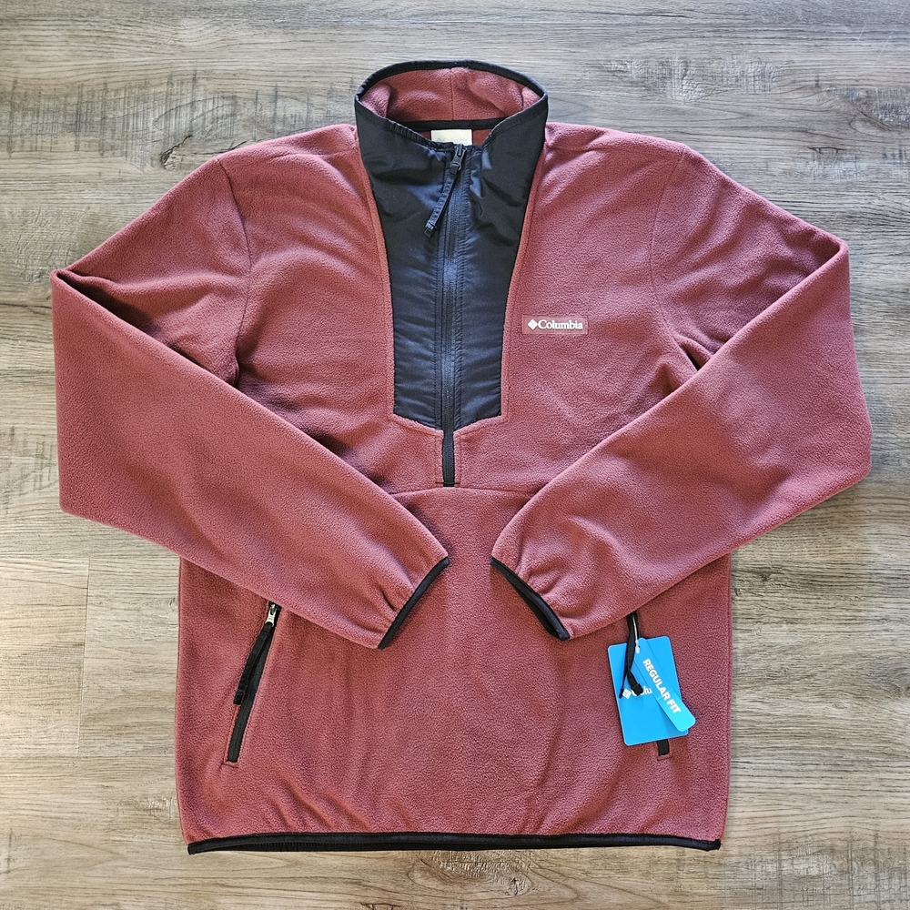 Columbia Men's Sequoia Grove Half Zip‎ Fleece - Spice Red / Maroon & Black
